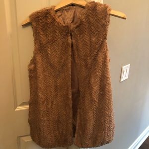 Betsey Johnson Faux Fur Carmel Color Chevron Vest